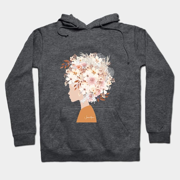 Woman in Fashion Flower Headdress Hoodie by LouLou Art Studio